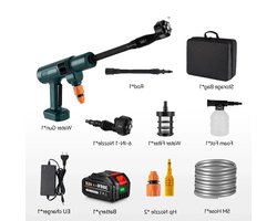 Hogedrukreiniger - Terrasreiniger - Hogedruk - Waterpistool - Draadloze - Elektrische - 200 Bar - 3500W - 6-in-1 Spuitkop - Pressure Washer - voor Auto en Tuin - Geschikt voor 18V Batterijen - inclusief 1 Accu