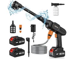 Innovastore Hogedrukreiniger - Auto & Terrasreiniger - Hogedrukspuit - Draagbare mobiele reiniger - 6-In-1 - 2000mAh - ABS - Zwart