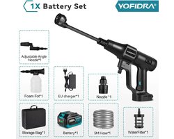 Jeghi® Accu Hogedrukreiniger 6 in 1 - Hoge drukspuit - Cleaner - Tuinslang - Auto Cleaner - incl. Accu 18V - max. 200 bar - 3 standen - incl. 5m waterslang