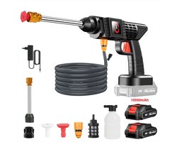 LUMÉ STORE Hogedrukreiniger - Hogedrukspuit - Tuinslang Pistool - Draadloos - 2 Batterijen - Schuimkanon - 5M Slang - 21V - Zwart