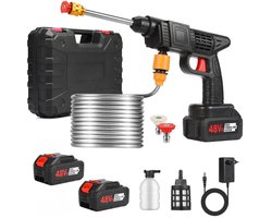 MDHL® Draadloze Hogedrukreiniger B1 – 48V Mobiele Power Cleaner – Inclusief 2 Accu’s, Schuimfles, Spuitlans & 5m Slang – Voor Auto, Tuin & Terras
