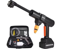 Mobiele Accu-Hogedrukreiniger met accu - Verstelbare Druk tot 70 bar/1015 psi - 90 min Batterijduur Terrasreiniger - Incl. Verstelbaar mondstuk - Oplader - Draagkoffer - Aanzuigslang - Draadloos - Snoerloos - Voor Auto, Tuin en andere voertuigen