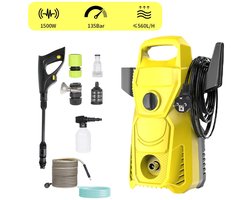 Novendo Goods - Hogedrukreiniger 1500W 135 bar - Elektrische reiniger met 10M slang en 4-in-1 verstelbare spuitmond - Draagbare power washer voor auto , tuin en terras