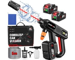 ONEVAN Accu Hogedrukreiniger - 60 bar - Mobiele hogedruk-waterpistool - 5-in-1-sproeier - met 2 accu's - Voor Auto, Fiets, Terras en Tuin
