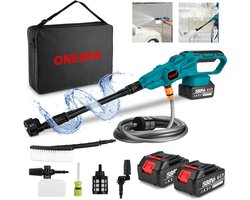 ONEVAN Accu Hogedrukreiniger - 70 Bar - 21V Draadloze Hogedrukreiniger - Auto Was Set - Terrasreinigers Groenaanslag - 6-in-1 multifunctionele - met 2x Accus - voor auto, terras, gazon