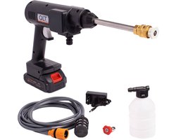 QLT Snoerloze Hogedrukreiniger met Accu en Verstelbaar Mondstuk - 3 Sproeipatronen - Voor Reinigen en Sproeien - Incl. Aanzuigslang en Fles - Zwart