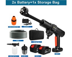 SimpleStore Draadloze Hogedrukreiniger - Zwart- 200Bar - 6 in 1 - 2 accu's - Elektrisch - Hogedrukreinigers - Hogedrukreiniger auto/tuin