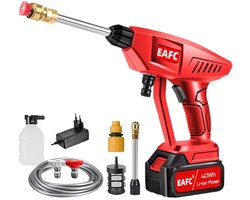 Snoerloze Hogedrukreiniger met Accu en Verstelbaar Mondstuk - 3 Sproeipatronen - Voor Reinigen en Sproeien - Incl. Aanzuigslang en Fles - Rood