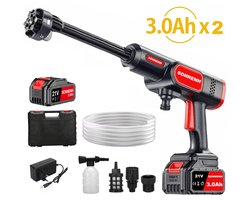 SONNENH Draadloze Hogedrukreiniger - 40 Bar - Inclusief 2x 21V 3000mAH Accu - 6-in-1 Nozzle - Draagbare Drukreiniger voor Auto, Fiets & Tuin - Complete Set met Koffer
