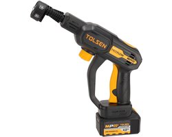 Tolsen Hogedrukreiniger op Accu 20V - 250W - 24 bar - 216 L/H - Incl. 5 mtr. aanzuigslang, reinigingsmiddelenfles en regelbare spuitmond a Geleverd incl. 4.0 Ah accu, snellader, canvas tas & accessoires