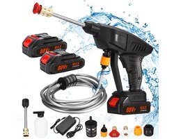 Traumheim® Hogedrukreiniger - 88V - 400W - draagbare hogedrukreiniger - op batterijen - Krachtige hogedrukspuit - autoreiniger met 2 batterijen - slang van 5 m - voor auto's tuinen en magazijnen - 1500 mAh
