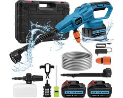 Traumheim® Hogedrukreiniger - Hogedrukreiniger Accu - Hogedrukreiniger Auto - Draadloze Hogedrukreiniger - Terrasreiniger - Hogedrukspuit - 3-versnellingsaanpassing - 2x 4000 mAh Accu-– Voor Auto, Tuin, Terras