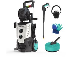 VENTRA® Hogedrukreiniger – 2200W – 170 Bar – 450 l/h – 10m Slang - Slanghaspel - Terrasreiniger - Geïntegreerde Zeeptank - Inclusief Gehoorbescherming en Werkhandschoenen