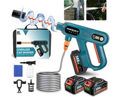 Yofidra Accu Hogedrukreiniger 21V - 60 Bar Draadloze Draagbare Hogedrukreinigers - 3-snelheden - met 2 x Batterijen - 5-in-1 Mondstuk - voor auto's, tuinen en opslag