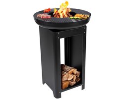 alpina 3-in-1 Vuurkorf en Grillplaat - Tuinhaard 61 x 90 cm - met Teppanyaki Bakplaat - Plancha BBQ met Brandhout Opslagplaats - Vuurkorf voor Buiten - Metaal