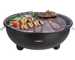 alpina Elektrische BBQ 1250W - Tafel Barbecue zonder Rook - Barbecuegrill met Grillrooster Ø30cm - Geschikt voor Binnen Gebruik - Zwart