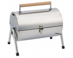 alpina Tafel BBQ Houtskool - Tafelgrill met Grillplaat en Deksel - Compacte Barbecue met Grillplaat - Tafelbarbecue Draagbaar - Ideaal voor Buiten - Zilver