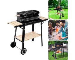 Barbecue Verrijdbaar - BBQ op Wielen - Houtskool BBQ - Buitenkeuken - 45x31cm - 6kg - Windscherm met Gleuven - 2 Wielen - Verstelbaar - Inclusief EBOOK