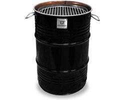 BarrelQ - Small industrieel houtskool Barbecue- BBQ vuurkorf en statafel in één 60L olievat zwart