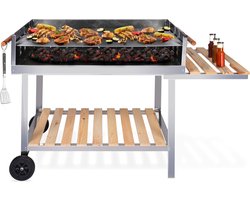 BBQ Collection Houtskool Barbecue – Trolley met Zijtafel – Grill op Wielen – RVS – 2 Roosters – 98 x 56 x 85 CM
