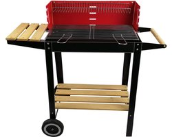 BBQ Collection - Houtskoolbarbecue - Wielen - Verstelbaar Rooster - Windscherm - Zijtafel - Zwart - Rood