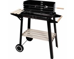 BBQ Verrijdbare Houtskool Barbecue - Grilloppervlak (LxB) 83 x 46 cm - Met Zijtafel - Zwart