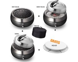 BBQ2GO SET2025 - Rookvrije Houtskool Tafelbarbecue - Direct en Indirect grillen en smoken, GRATIS Pizzaset & Draagtas - Ø30cm