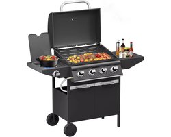 BORVAT® - homelux -15kW Gasbarbecue Grillwagen met 4+1 Branders en Zijbrander - Gasgrill BBQ