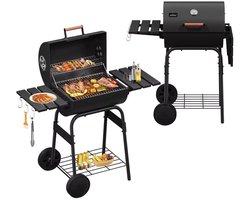 BORVAT® - Houtskool BBQ Smoker Grillwagen met Thermometer, Rookoven & Opbergvakken
