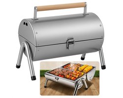 Cheqo® Draagbare Houtskoolbarbecue - Tafelmodel BBQ - Houtskool BBQ - Tafelgrill - Barbecue - Compact voor Balkon en Camping - RVS Design