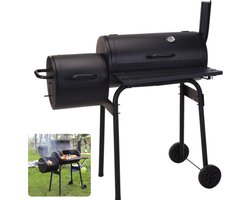 Cheqo® Verrijdbare Barbecue met Rookoven - BBQ met Roker - Gegalvaniseerd Staal - Kookhoogte 79 cm - Geschikt voor Houtskool of Briketten - Thermometer - 13.5KG