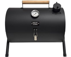Compacte Draagbare kolen BBQ van Wolff BBQ - Handig voor op de camping op het strand of in een park - Smoker Barbecue - Draagbare lichtgewicht bbq - Met Thermometer en lucht doorvoer. Laat je vlees langzaam garen. Koop TIP