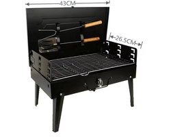 Draagbare Opvouwbare Houtskool BBQ Grill – Mini Barbecue van Staal – Voor Buiten, Camping, Tuin of Reizen – 43x27x47 cm