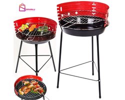 Draagbare Ronde Houtskool BBQ – Ø35 cm – Camping & Tuin Barbecue – Met Verstelbaar Grillrooster – bbq accesoires – bbq hoes – bbq houtskool – bbq gereedschap – 51833