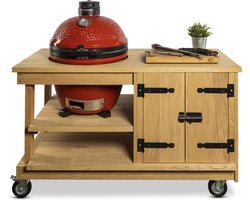 Eiken tafel met kast + Kamado Joe Classic of Big Joe - Rood