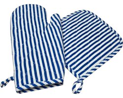 Gadgetpoint - Pannen lappen - Koken en Bakken - Ovenwanten - Hittebestendig Ovenhandschoen - Set van 2 - Blauw met Wit