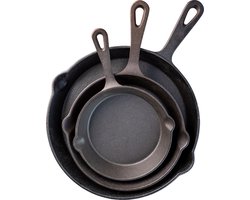 Gietijzeren pan - Skillet - set 3 stuks - 16 cm, 19,5 cm en 24,5 cm