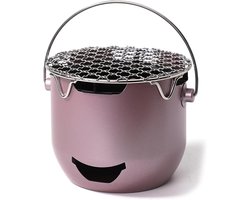 Grill - Draagbare houtskoolgrill - Mini houtskoolgrill van roestvrij staal - Kleine buitengrill - Geschikt voor kamperen, barbecueën in de achtertuin, campers en picknicks (Paars)