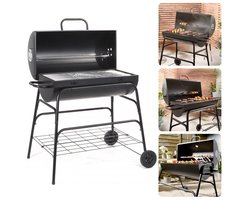 Grote Verrijdbare Cilinder BBQ op Wielen met Verstelbare Ventilatieroosters - Houtskool Barbecue - Houtskoolbarbecue - Cilinder
