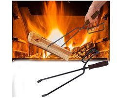 Haardhouttang- 40 cm- zware haardhouttang- haardaccessoires- haardbestek- brandwerende lange haardhouttang voor kampvuren- open haarden