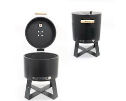 HEAT Houtskoolbarbecue - Compacte Draagbare BBQ met Thermometer en Luchtregulatie - Zwart Staal - 40x40x57 cm