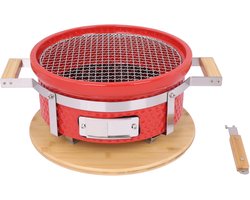 Hibachi Tafel Grill – Ronde Shichirin Tafel BBQ – Japanse Yakitori Grill – Keramisch – Geschikt voor Houtskool – Voor 1 tot 8 personen – ø 30 cm - Rood