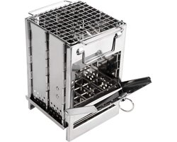 Houten brandende vouw-camping oven, RVS roosters, draagbare vouw-rugzak oven, wandelen, outdoor tent, kamperen, picknick, barbecue,