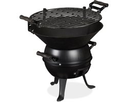 houtskool barbecue - gietijzer en staal - hoogte verstelbaar - draagbaar - rooster Ø 35 cm - zwart