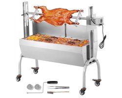 Houtskool Spitgrill - Lamsgrill / Speenvarkengrill - 90 kg Capaciteit - 52 W Elektromotor - RVS Braadslede Met Voorruit - Verrijdbaar