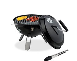 Houtskoolbarbecue draagbaar - Ø 34 cm - met deksel en tang - staal