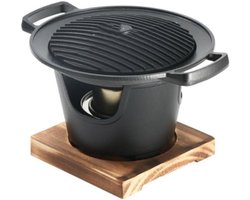 Japanse BBQ Grill - Traditionele Hibachi Grill in Gietijzer - Kleine Draagbare Barbecue voor Binnenshuis en Buiten - Met Houtskool en Onderstel - Snel Verhit en Eenvoudig Schoon te Maken (Zwart)