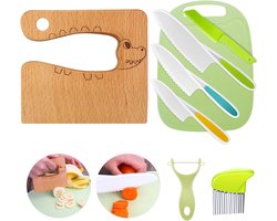 Kindermes – 8-delige veilige houten messenset – Kindermessenset – Montessori snijgereedschap – BPA-vrij – Cadeau-idee – geschikt voor kinderen vanaf 2 jaar