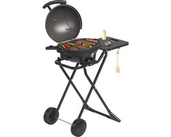 KitchenBrothers Elektrische BBQ - Opvouwbaar - Barbecue met Wielen - Anti-aanbaklaag - Zijtafel - tot 250°C - 2400W - Zwart