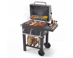 KitchenBrothers Houtskool BBQ Midi - Barbecue Houtskool - RVS Grillroosters - PFAS-Vrij - Met Aslade - 30x40 cm Grilloppervlak - Zwart